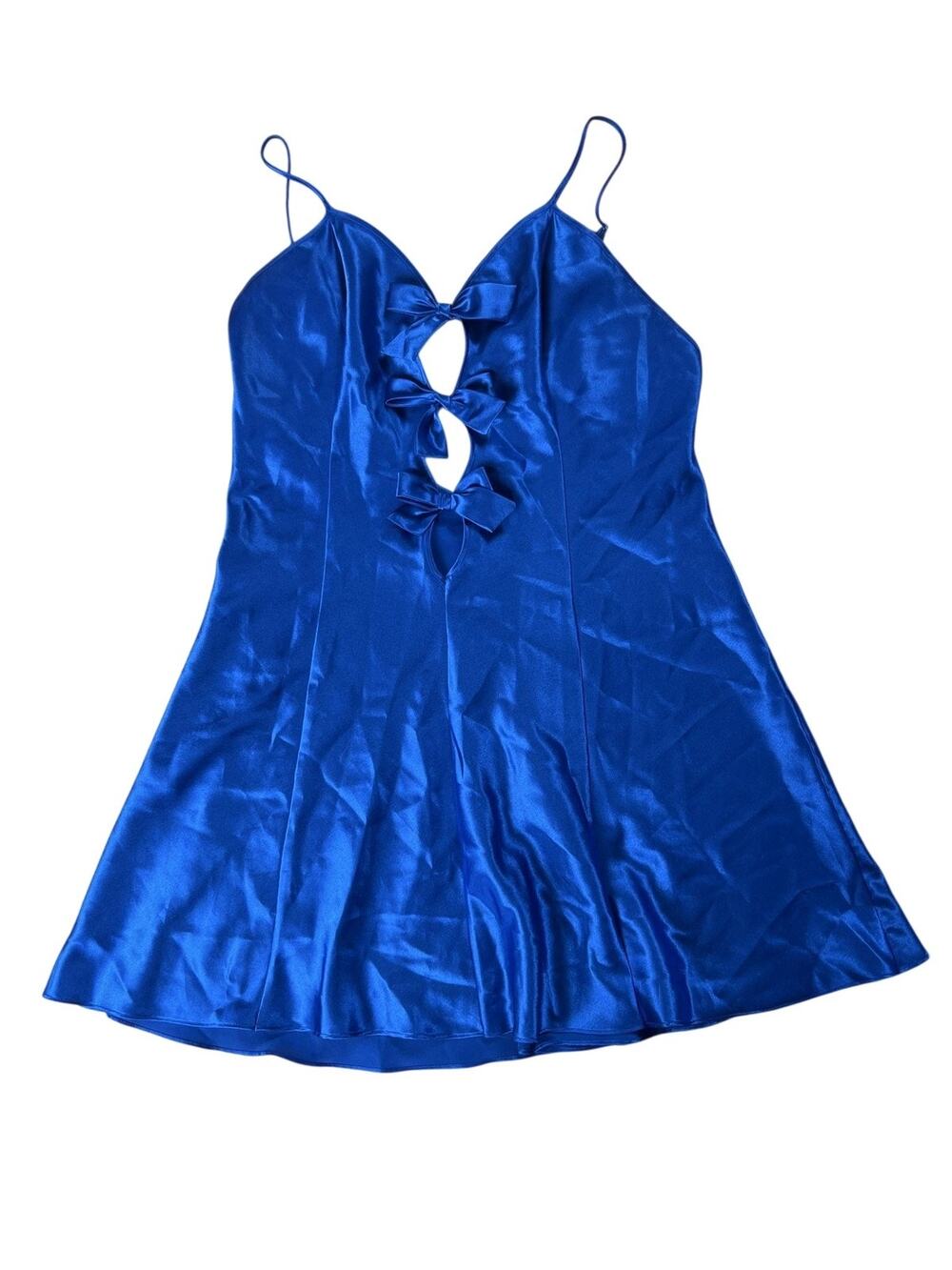 Frederick's Of Hollywood Slip Womens 14 Blue Satin Bow Cutout Nightgown